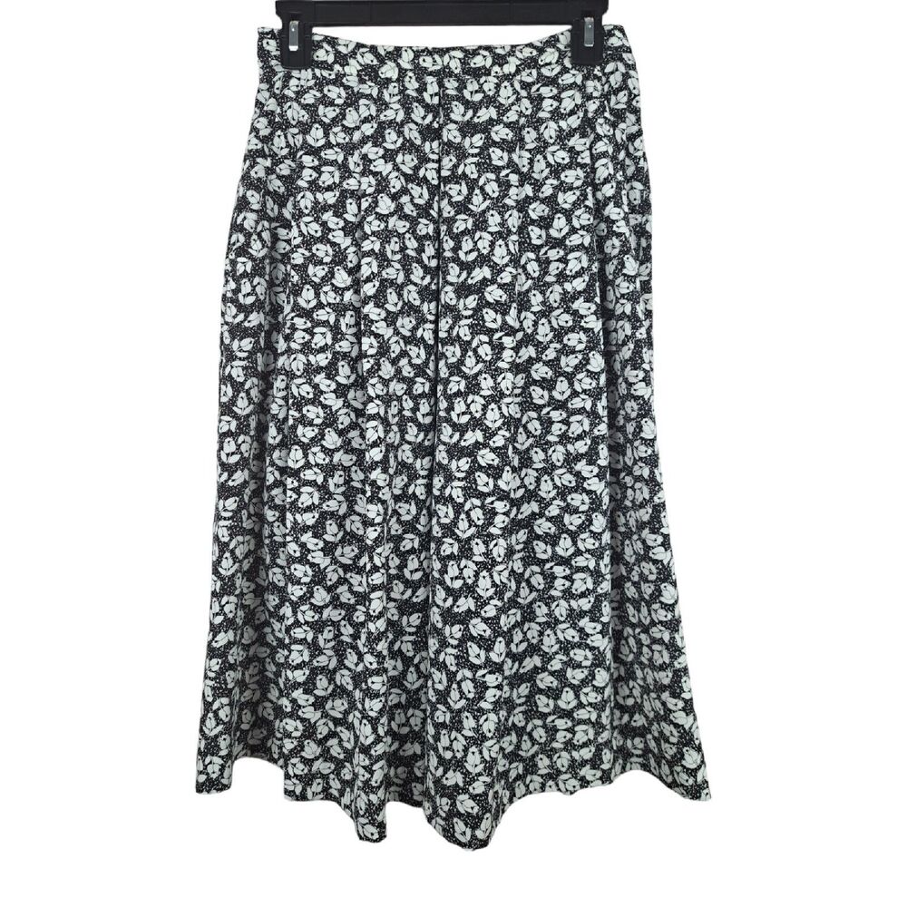 Vintage Talbots Black White Floral Tulips Skirt Size 8